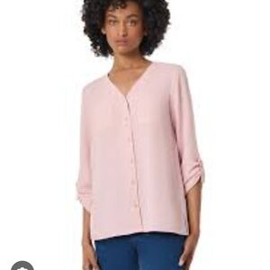 Jones New York Light Pink V-Neck Button Front Blouse